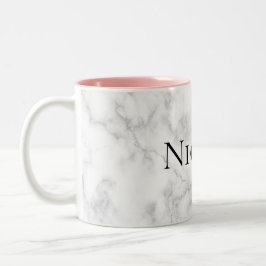 Aangepaste naam/Kleur Elegant White Marble Print Tweekleurige Koffiemok