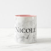 Aangepaste naam/Kleur Elegant White Marble Print Tweekleurige Koffiemok (Center)