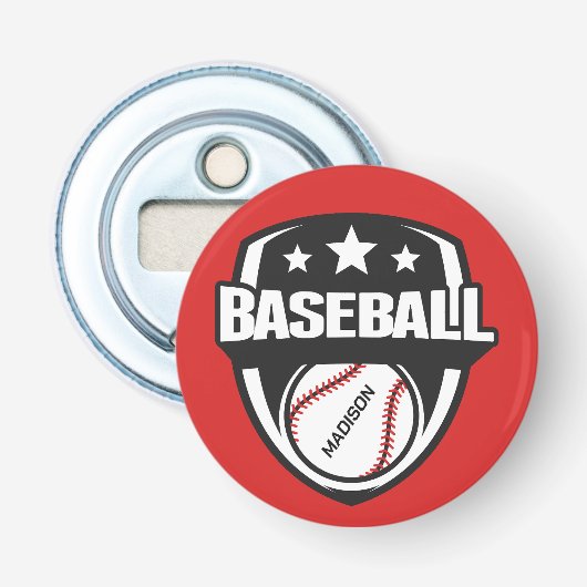 Aangepaste naam & kleur honkbal button flesopener (Voorkant)