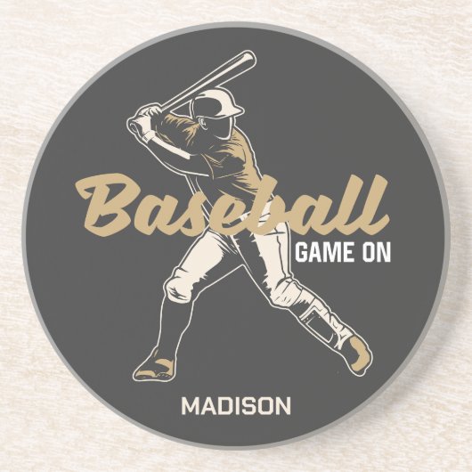 Aangepaste naam & kleur honkbalspeler zandsteen onderzetter (Voorkant)