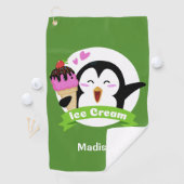 Aangepaste naam & kleur Ice Cream Penguin golfhand Golfhanddoek (Insitu)