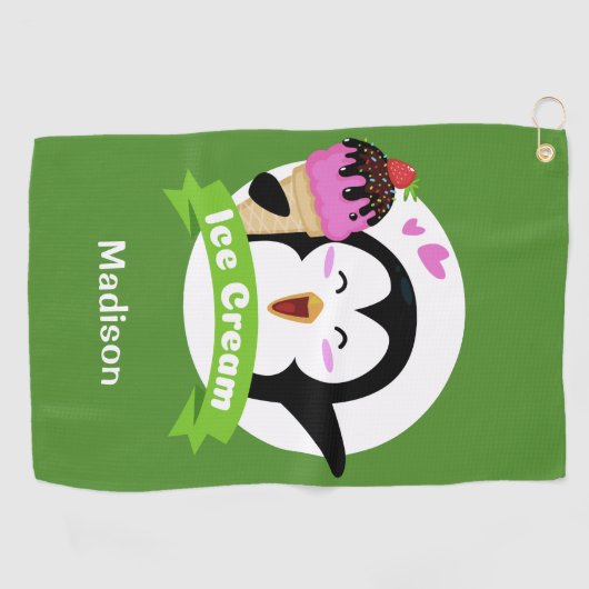 Aangepaste naam & kleur Ice Cream Penguin golfhand Golfhanddoek (Horizontaal)