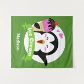 Aangepaste naam & kleur Ice Cream Penguin tapestry Wandkleed (Voorkant (horizontaal))