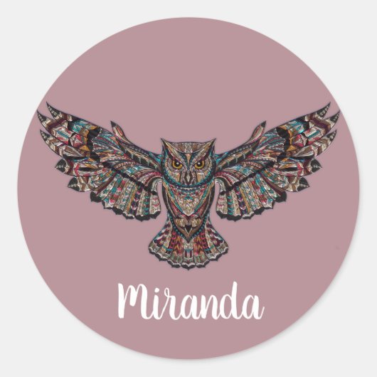 Aangepaste naam/kleur Mooie kleurrijke uil Sticker (Voorkant)