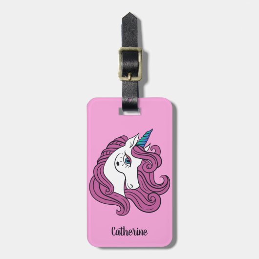 Aangepaste naam & kleur Schattige Eenhoorn bagagel Bagagelabel (Voorkant verticaal)