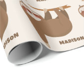 Aangepaste Naam & Kleur Schattigee Luiaard Cadeaupapier (Rol Hoek)
