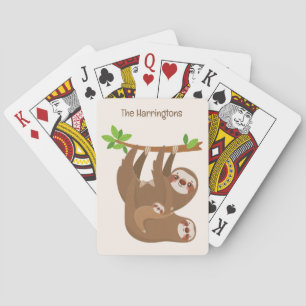 Aangepaste naam & kleur Schattigee luiaards Pokerkaarten