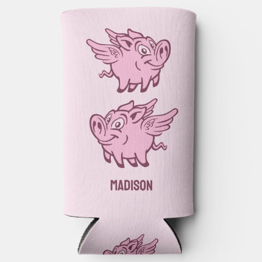 Aangepaste Naam & Kleur Vliegend Varken Seltzer Blikjeskoeler (Voorkant)