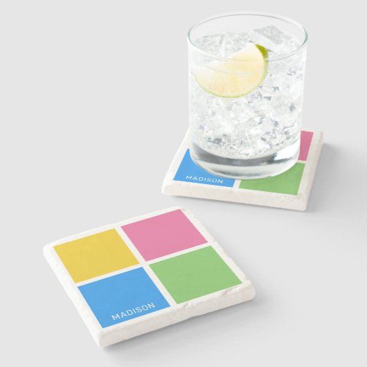 Aangepaste naam Kleurenvierkantjes Stenen Onderzetter (Zijkant)