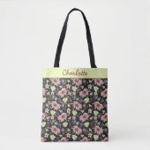 Aangepaste naam kleurig floreel naadloos patroon tote bag (Voorkant)