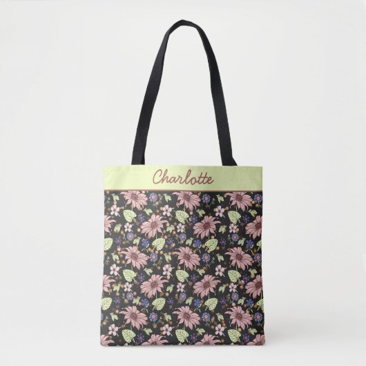Aangepaste naam kleurig floreel naadloos patroon tote bag (Voorkant)