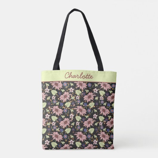 Aangepaste naam kleurig floreel naadloos patroon tote bag (Achterkant)