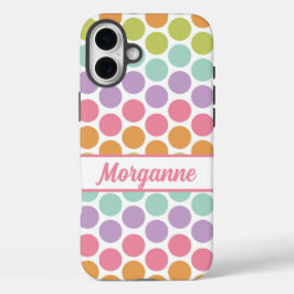 Aangepaste naam Kleurrijk Pastel Dot Patroon iPhone 16 Plus Hoesje