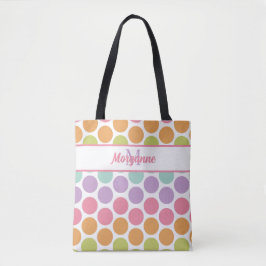Aangepaste naam Kleurrijk Pastel Dot Patroon Tote Bag