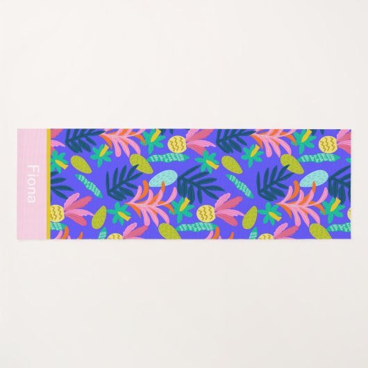 Aangepaste naam kleurrijke bloemenblauw modern sch yogamat (Voorkant (horizontaal))