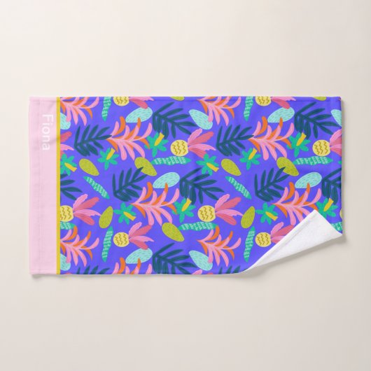 Aangepaste naam kleurrijke bloemenblauwe moderne s handdoek (Handdoek)