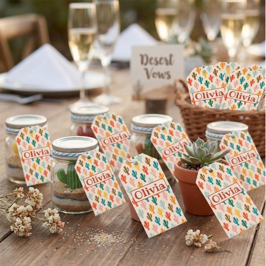 Aangepaste naam Kleurrijke Cactussen Cadeaulabel