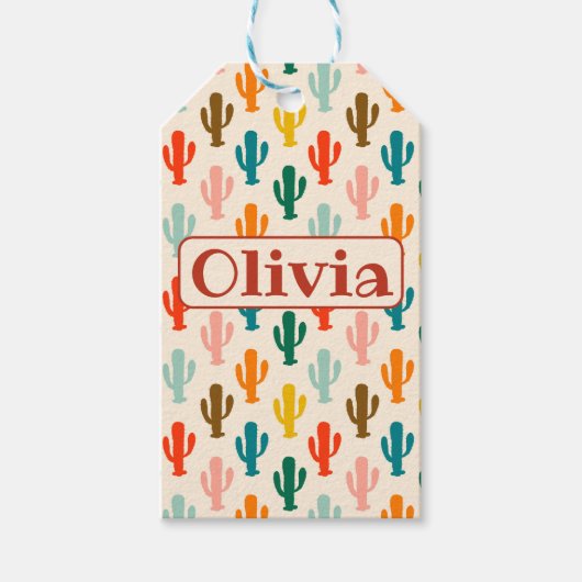 Aangepaste naam Kleurrijke Cactussen Cadeaulabel (Voorkant)