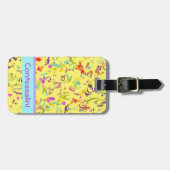 Aangepaste naam kleurrijke Confetti toss Over Geel Bagagelabel (Voorkant horizontaal)