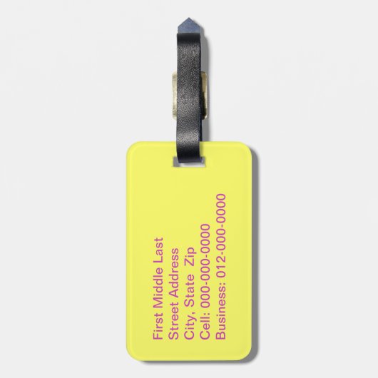 Aangepaste naam kleurrijke Confetti toss Over Geel Bagagelabel (Achterkant verticaal)