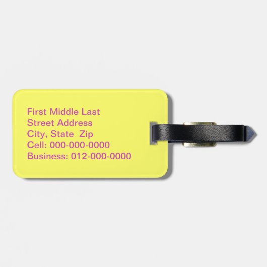 Aangepaste naam kleurrijke Confetti toss Over Geel Bagagelabel (Achterkant horizontaal)