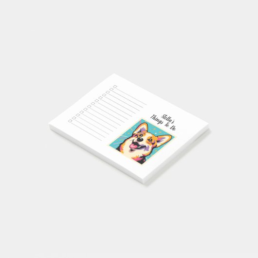 Aangepaste naam Kleurrijke Corgi Pop Art Post-it® Notes (Schuin)