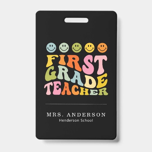 Aangepaste naam kleurrijke Fun First Grade Teacher Badge (Voorzijde)