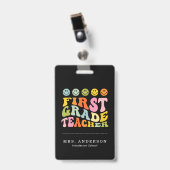 Aangepaste naam kleurrijke Fun First Grade Teacher Badge (Voorzijde met clip)
