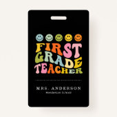 Aangepaste naam kleurrijke Fun First Grade Teacher Badge (Voorkant)