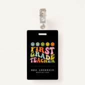 Aangepaste naam kleurrijke Fun First Grade Teacher Badge (Achterkant met clip)