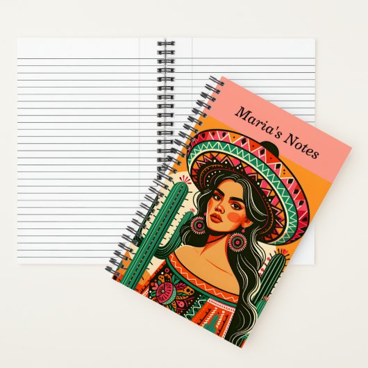 Aangepaste naam Kleurrijke Mexicaanse Fiesta Cactu Notitieboek (Binnen)