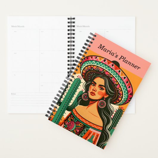 Aangepaste naam Kleurrijke Mexicaanse Fiesta Cactu Planner (Display)