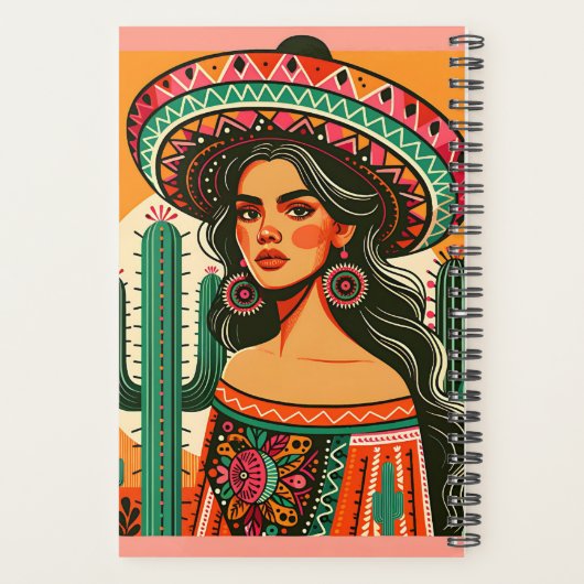 Aangepaste naam Kleurrijke Mexicaanse Fiesta Cactu Planner (Achterkant)