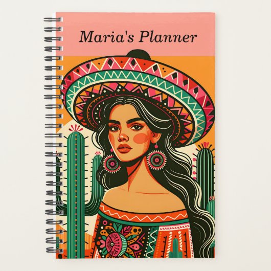 Aangepaste naam Kleurrijke Mexicaanse Fiesta Cactu Planner (Voorkant)