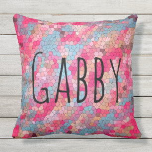 Aangepaste naam kleurrijke mozaïekpatroon buitenkussen