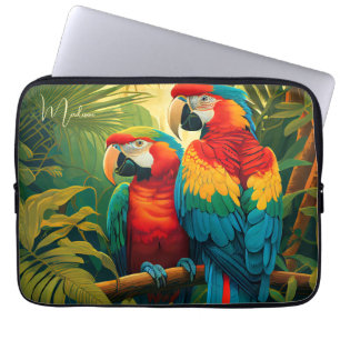 Aangepaste naam Kleurrijke papegaaien Laptop Sleeve
