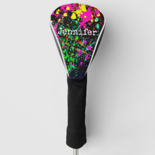 Aangepaste naam kleurrijke plakverf golfheadcover