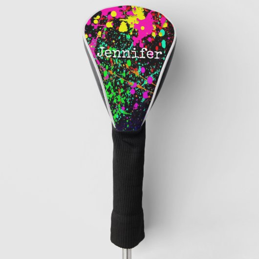 Aangepaste naam kleurrijke plakverf golfheadcover (Voorkant)
