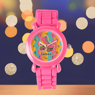 Aangepaste Naam Kleurrijke Rolschaatsen Meisje Kin Horloge