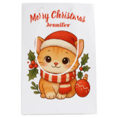 Aangepaste naam Knuffelkat Kerstcadeautas Medium Cadeauzakje (Voorkant)