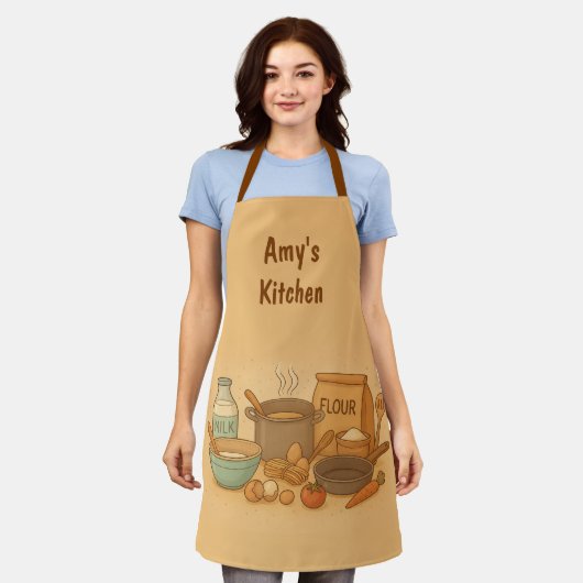 Aangepaste Naam Koken Scene met Taart Schort (Gedragen)