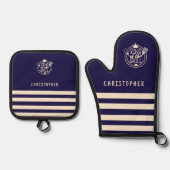 Aangepaste Naam Koning van de Grill Marine Ovenwant & Pannenlap Set (Voorkant)