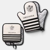 Aangepaste Naam Koning van de Grill Wit Ovenwant & Pannenlap Set (Voorkant / Achterkant)