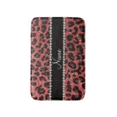 Aangepaste naam koraalroze glitter leopard print badmat (Voorkant Verticaal)