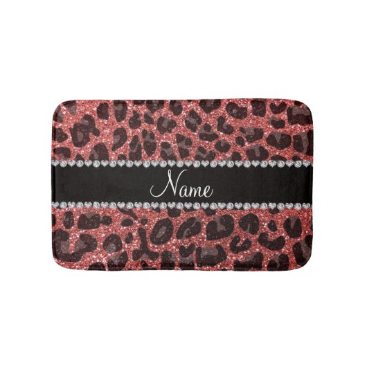 Aangepaste naam koraalroze glitter leopard print badmat (Voorkant)