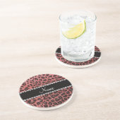 Aangepaste naam koraalroze glitter leopard print zandsteen onderzetter (Zijkant)