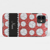 Aangepaste naam koraalroze glitter volleyballen Case-Mate iPhone case (Achterkant (horizontaal))