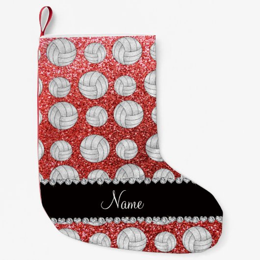Aangepaste naam koraalroze glitter volleyballen kleine kerstsok (Voorkant)