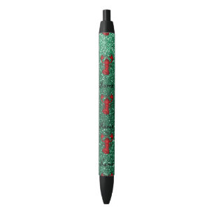 Aangepaste naam kreeft rode munt groene glitter zwarte inkt pen