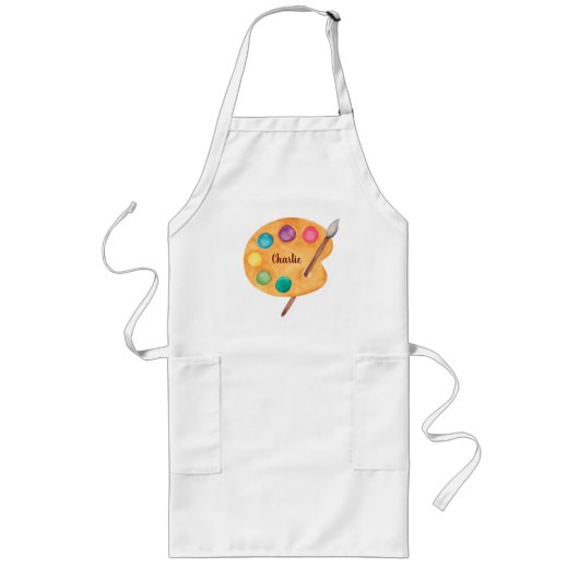 aangepaste NAAM Kunstpalet Kunstpalet schilderen k Lang Schort (Voorkant)